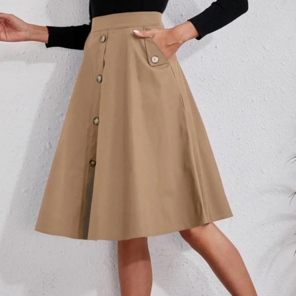 Classic Burnt Orange Button Detail Pocket Midi Skirt - Picture 6 of 16